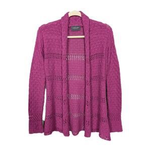 WOODEN SHIPS Pink Open Knit Cardigan Long Sleeve Cotton Blend Women's XS/Small